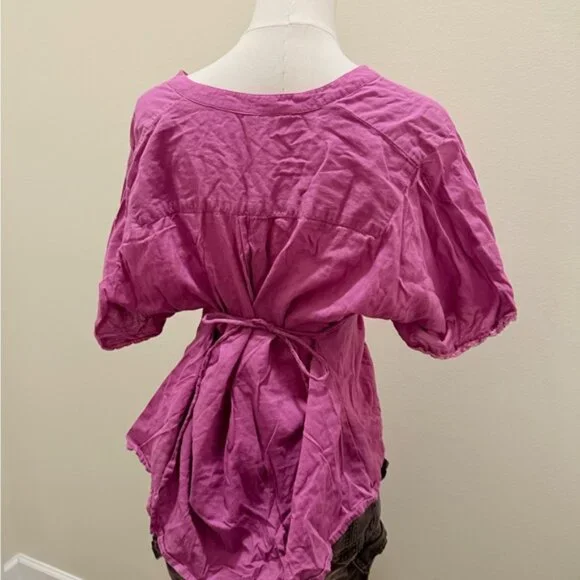 Free People Pink Ruched Blouse with Elbow-Length Sleeves - Picture 3 of 5
